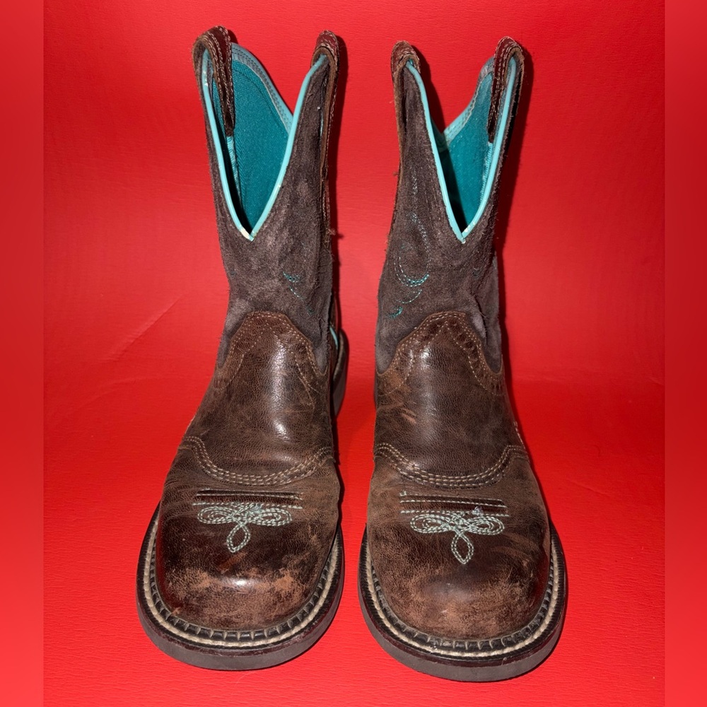 Ariat Brown Leather Western Ankle Boots with Teal Lining women size 7